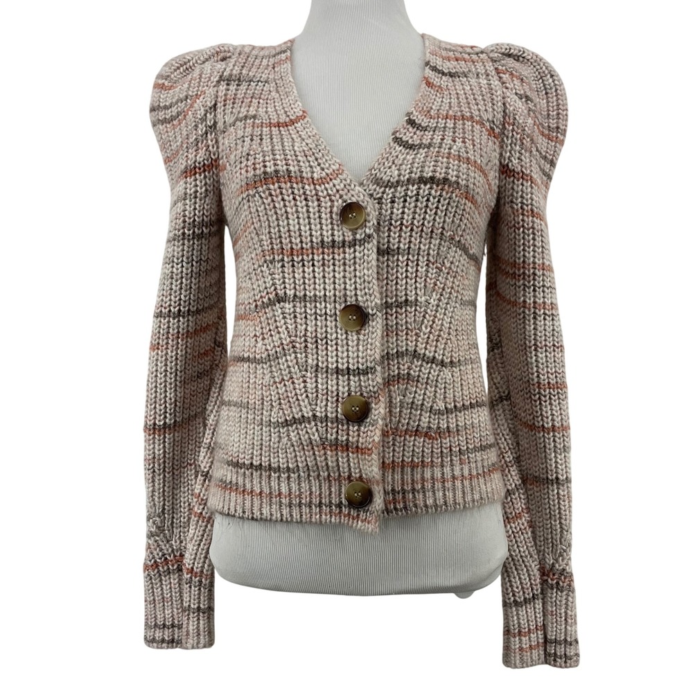 Chelsea & Violet Size XS Cardigan Multi Color Puff Shoulder Space Dye Knit Women